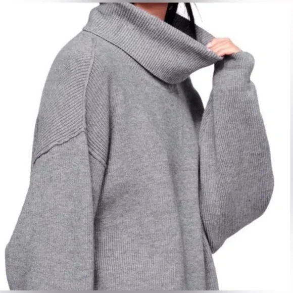 FREE PEOPLE ribbed knit turtleneck sweater grey size medium - Picture 2 of 9